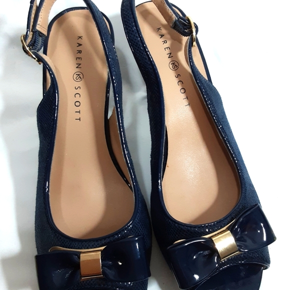 Karen Scott Dark Blue Slingback Peep Toe 9M - Picture 1 of 8